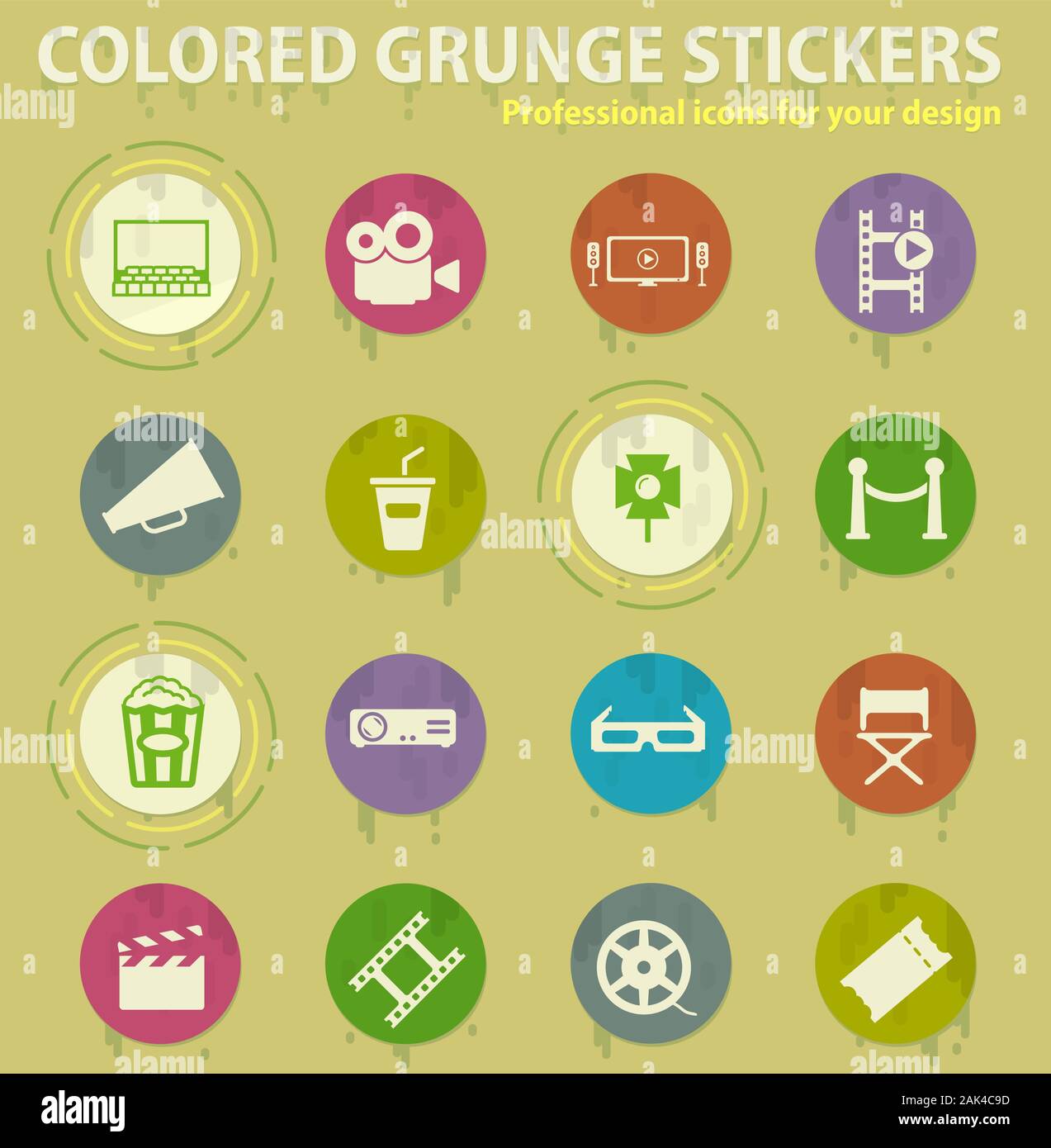 Kino farbige grunge Icons Stock Vektor