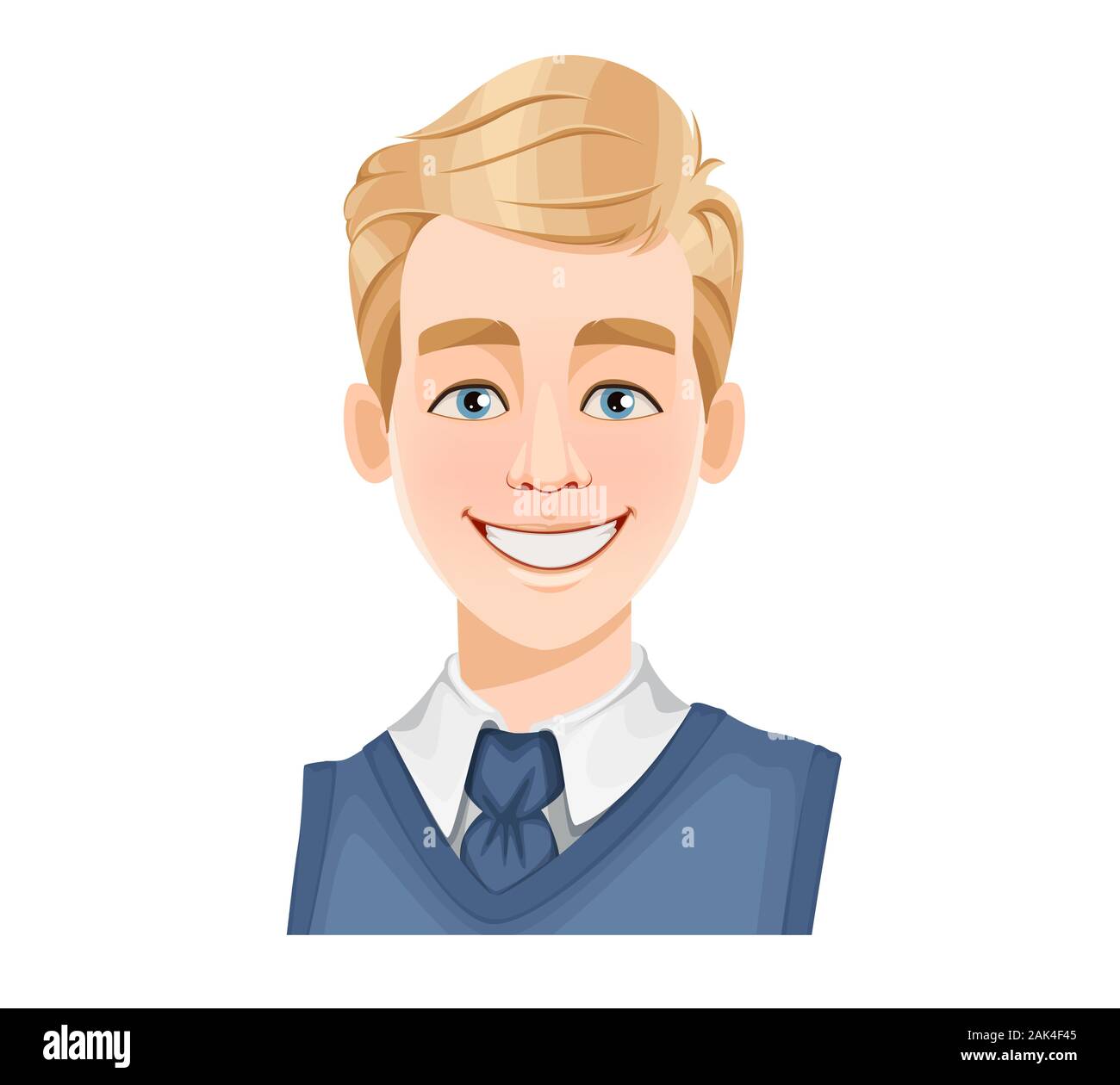 Gesichtsausdruck von stattlicher Mann mit blonden Haaren, fröhlich. Männliche Emotion. Avatar. Cartoon Charakter. Vector Illustration auf weißem Hintergrund. Stock Vektor