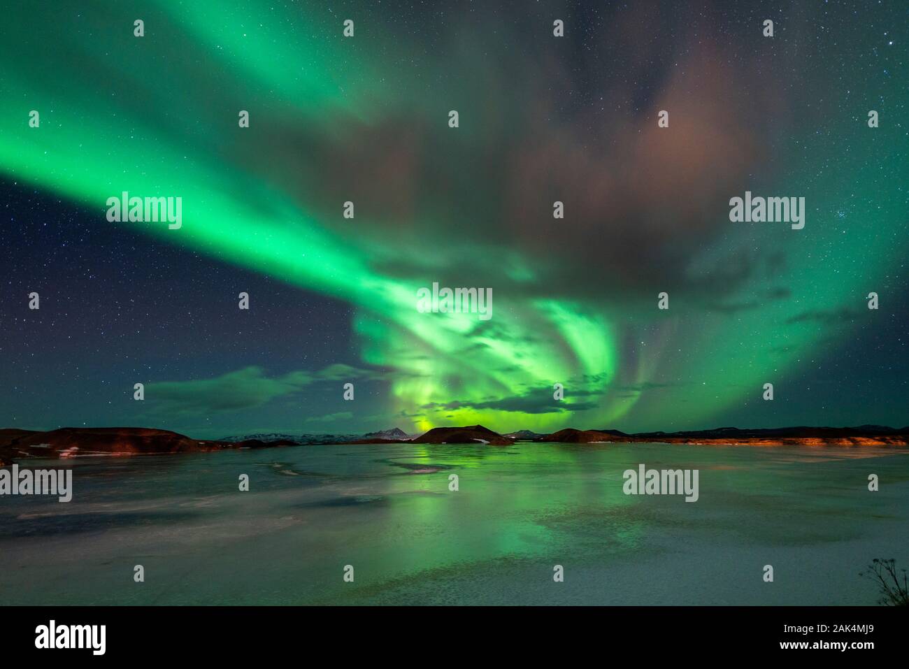 Aurora Borealis, See Myvatn, Island Stockfoto