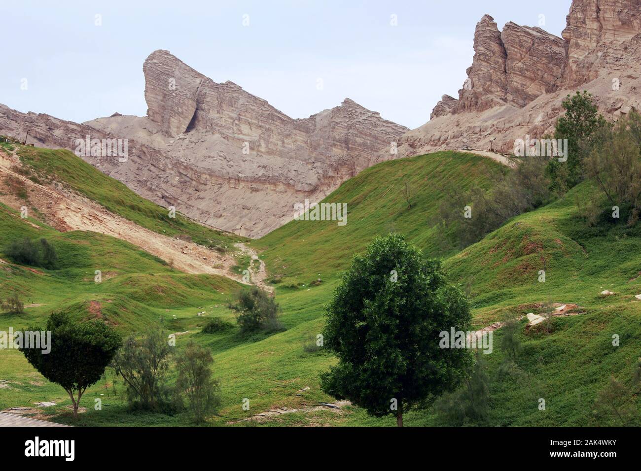 Abu Dhabi: Green Mubazzarah Park bei Al Ain am Fusse des Jebel Hafeet, Dubai | Verwendung weltweit Stockfoto