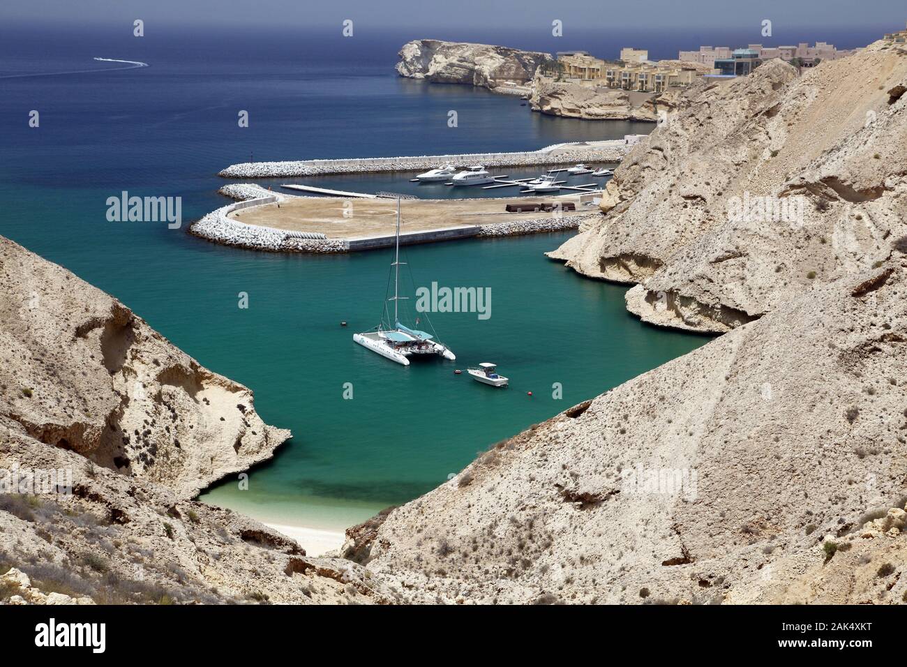 Sultanat Oman: Al Jissah-Bucht bei Muscat, Dubai | Verwendung weltweit Stockfoto