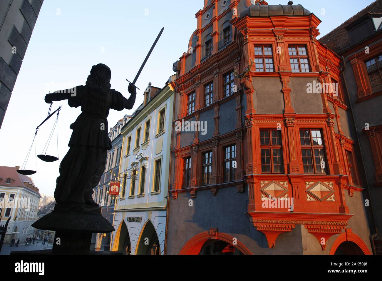 Görlitzer Untermarkt: Fassade des Schönhofs in der Altstadt, ältestes Renaissance-Bauwerk der Stadt, Spreewald | Verwendung weltweit Stockfoto