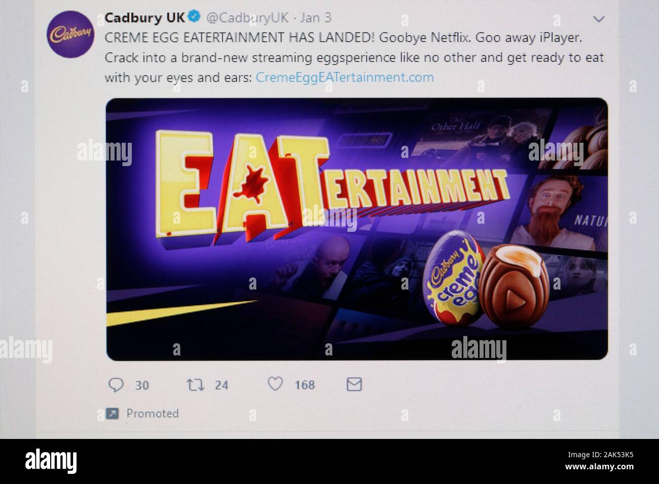 Twitter Feed Screen Grab, Cadbury Creme Egg advert Stockfoto
