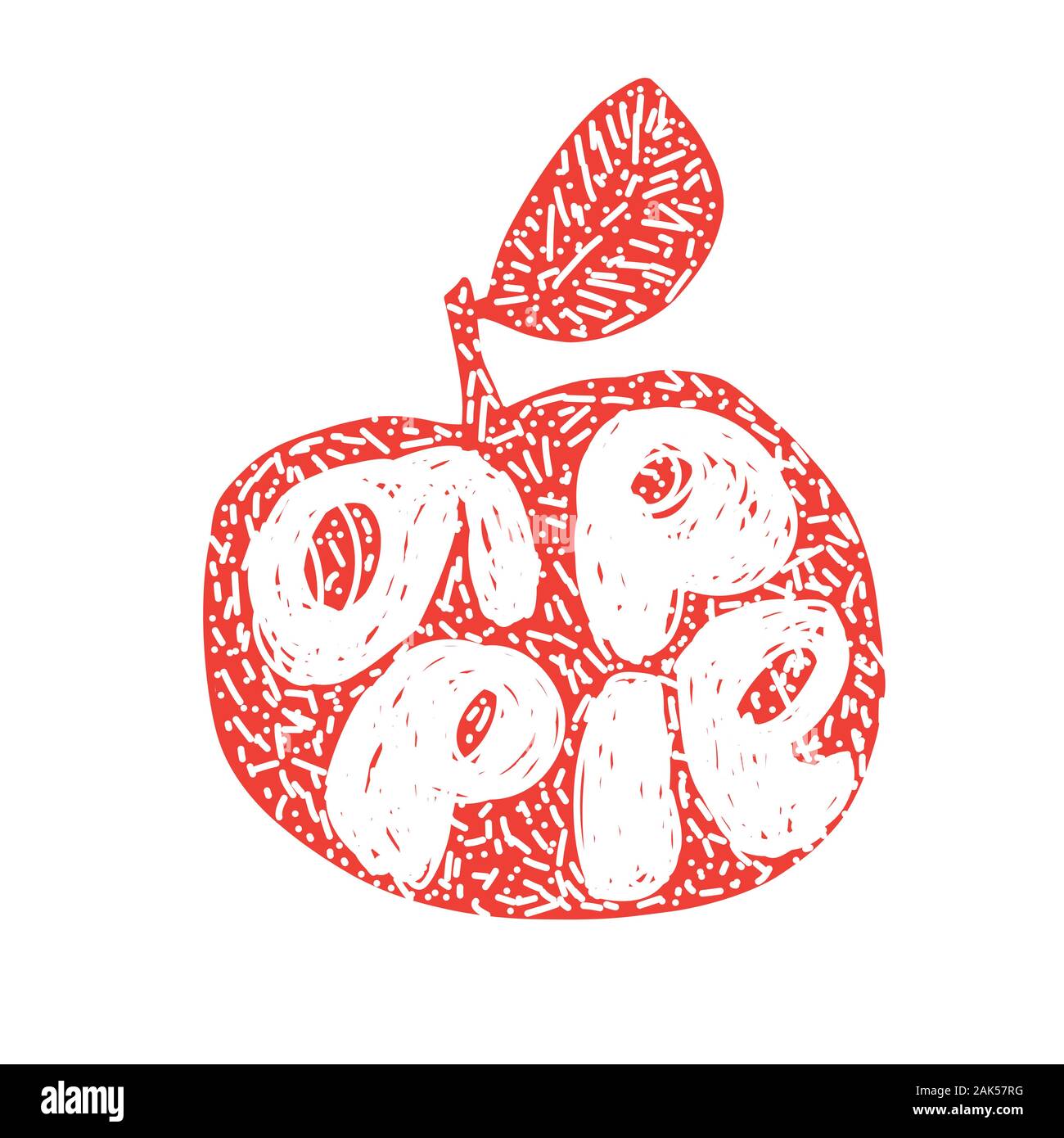 Red Apple Silhouette. Frisches Obst Typografie Vector Illustration, Handdrawn Schriftzug. Hand gezeichnet Font auf gesunden fruchtig Ernte apple Silhouette mit Stock Vektor