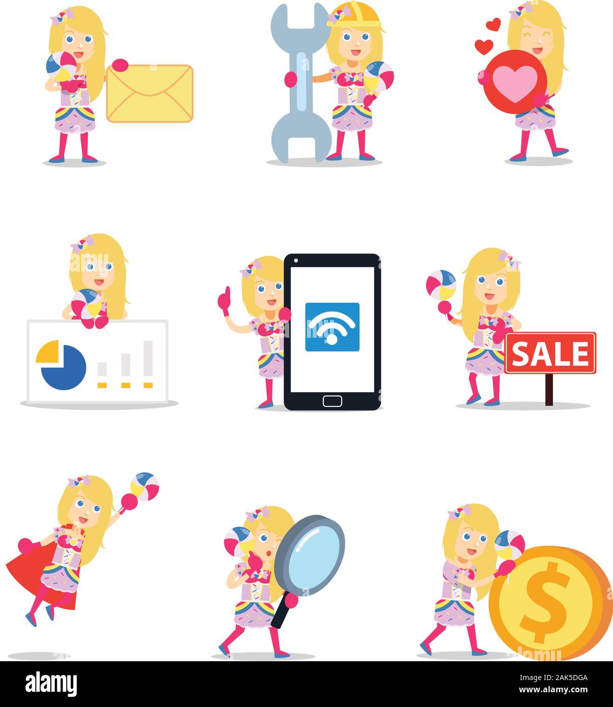 Satz von Frau Charakter mit Lolly Pop candy. Stock Vektor