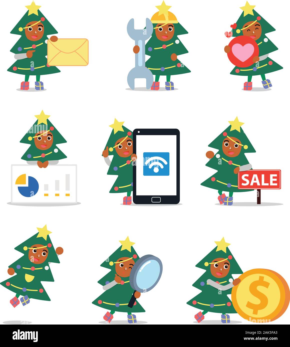 Einstellen des Menschen Charakter mit Christbaumschmuck. Stock Vektor