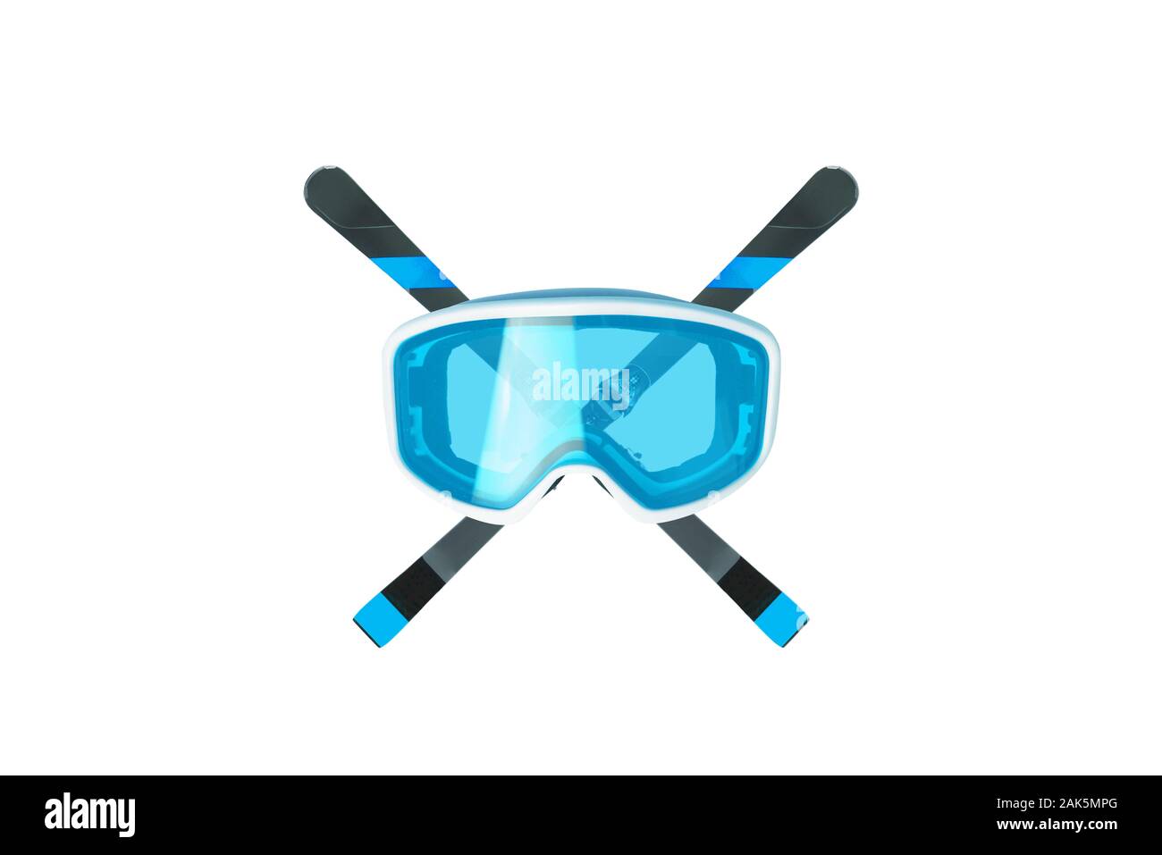 Isolierte blue Snow Goggles und Skier gekreuzt Stockfoto