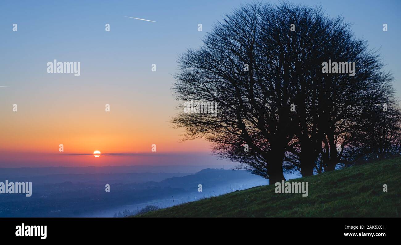 Sonnenuntergang über South Wales im Winter Stockfoto