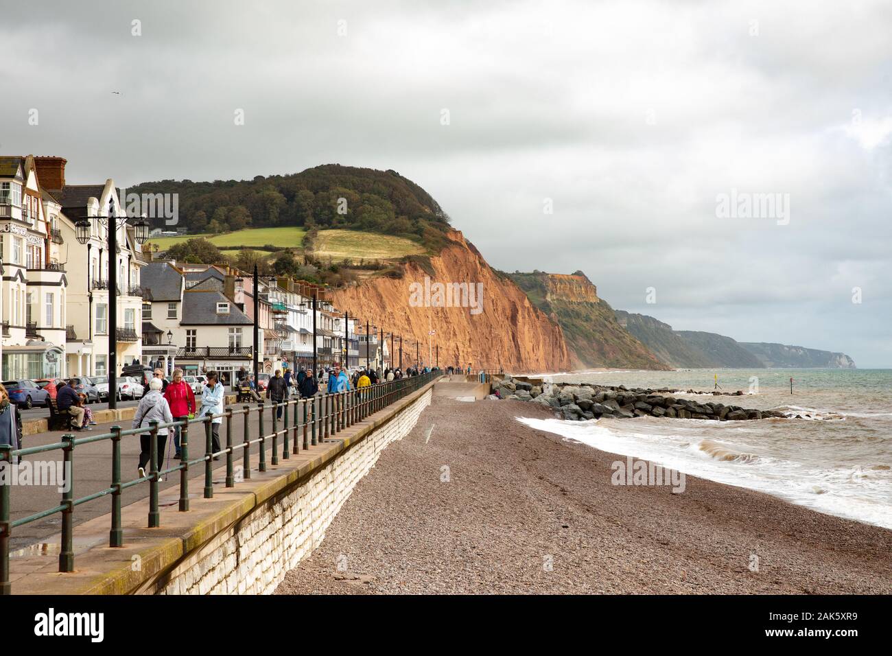 Die Meeresfront in der Stadt Sidmouth, Devon, Großbritannien Stockfoto