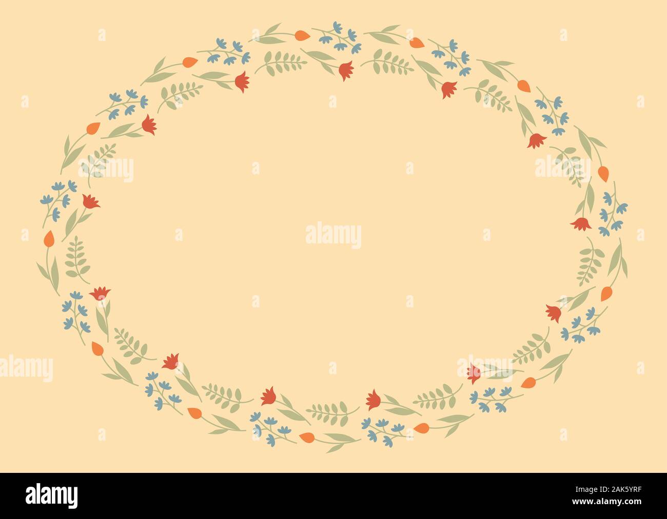 Dekorative Vorlage mit ovalen floralen Ornament. Elliptische floral Rahmen mit wilden Blumen und Tulpen. Vector Illustration EPS 10. Stock Vektor