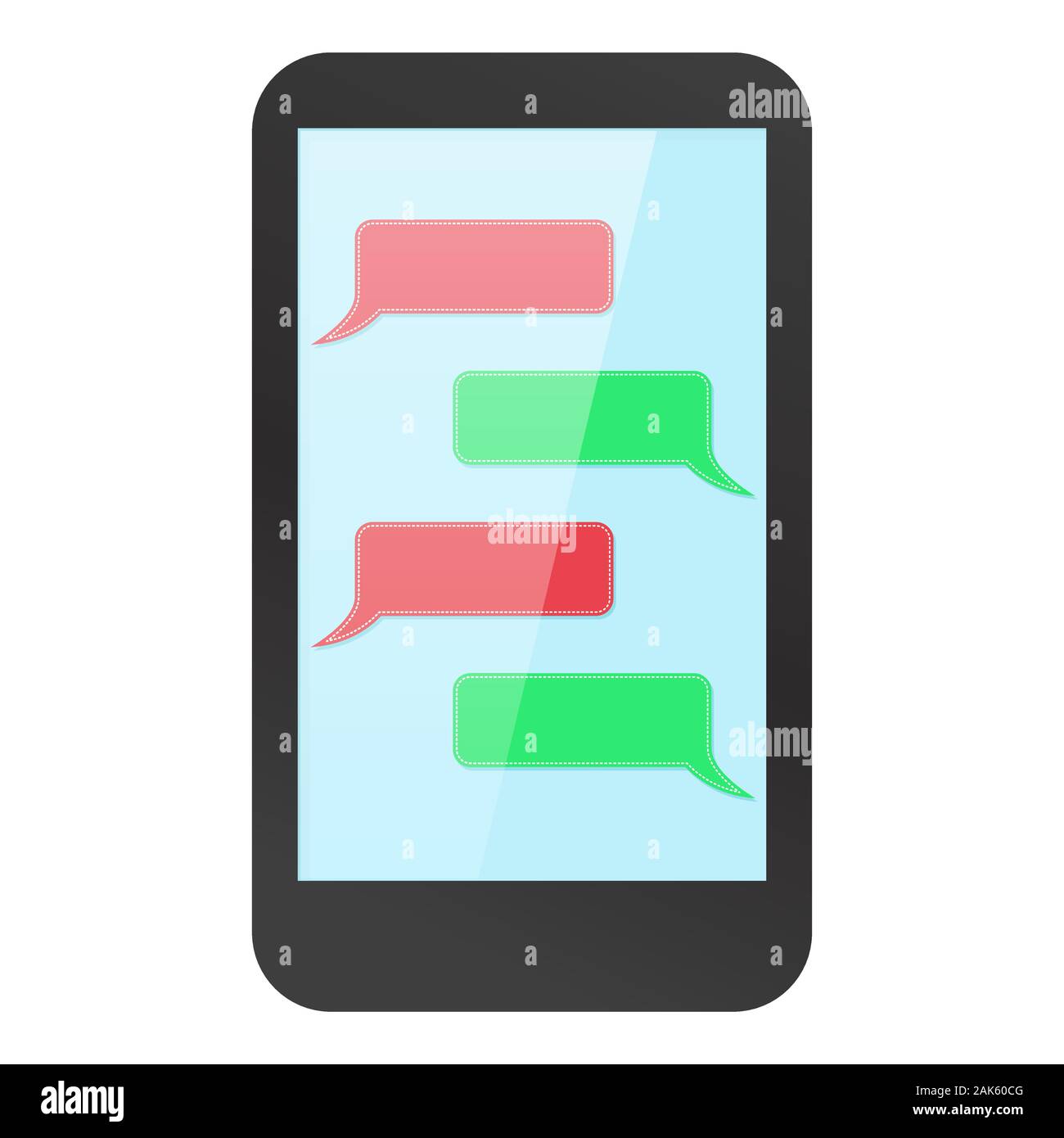 Smartphone mock up mit Messenger auf dem Display. Leer rot und grün Dialog Stock Vektor