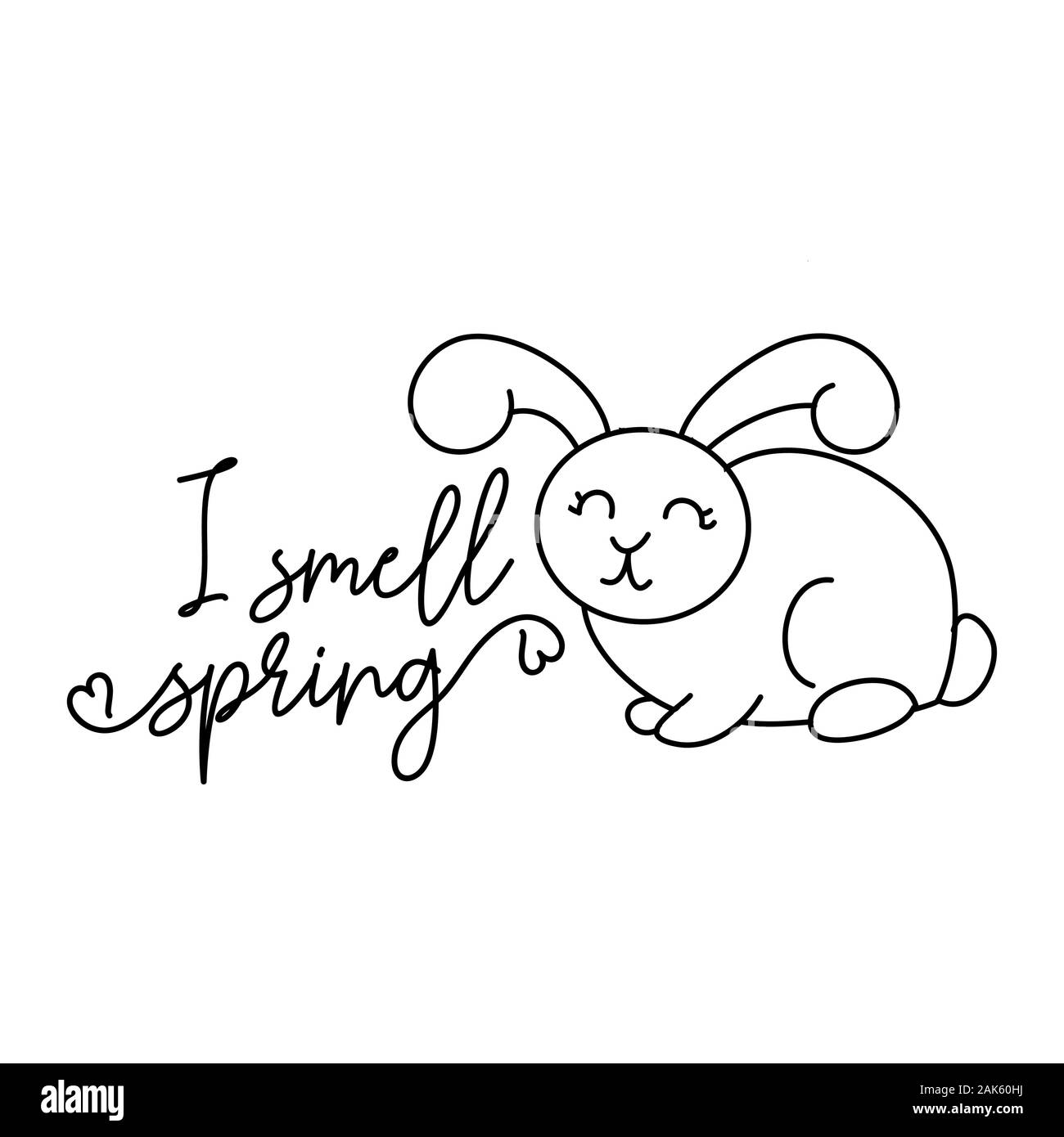 Ich rieche Frühling - Cute bunny Design lustig Hand gezeichnet Doodle, cartoon Ostern Kaninchen. Gut für Kinder, Buch, Poster oder t-shirt Textil Grafik Design. Stock Vektor