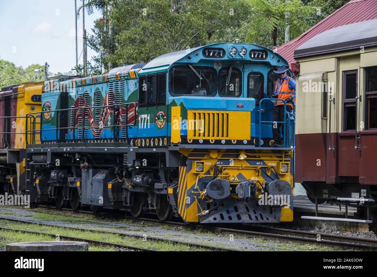 Queensland: Bahnhof in Kuranda, Australien Osten | Verwendung weltweit Stockfoto