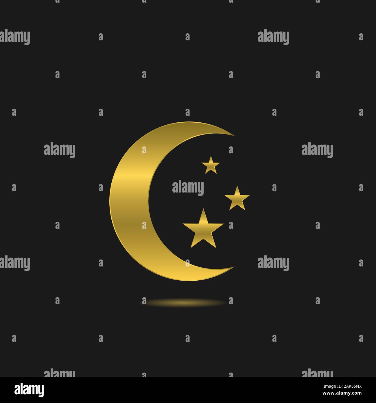 Golden Islam Symbol. Islamische Religion Symbol, Mond mit Sterne Stock Vektor