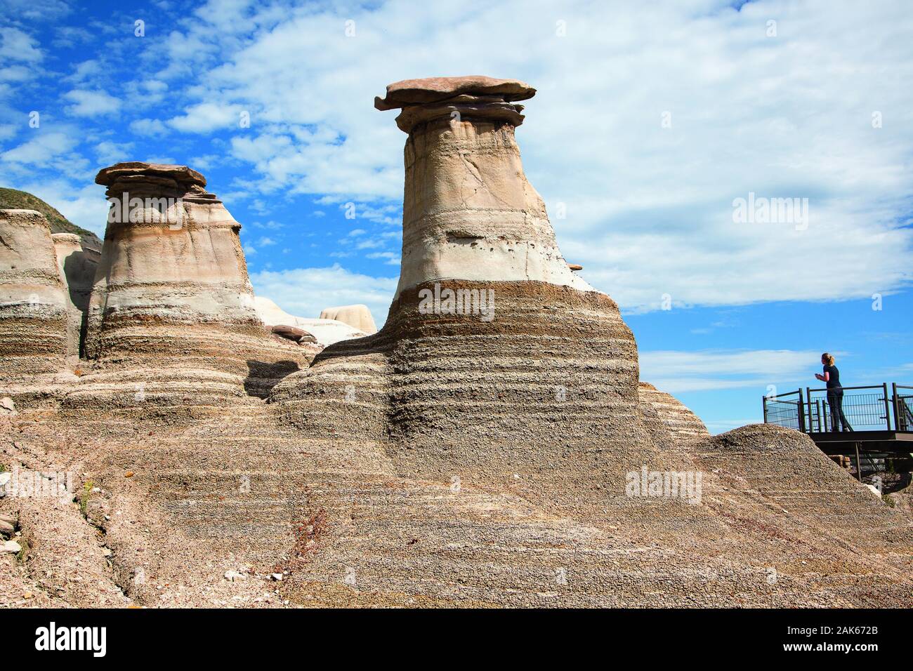 Alberta: Hoodoos (erodierte Sandsteinformationen) in Drumheller Valley, Kanada Westen | Verwendung weltweit Stockfoto