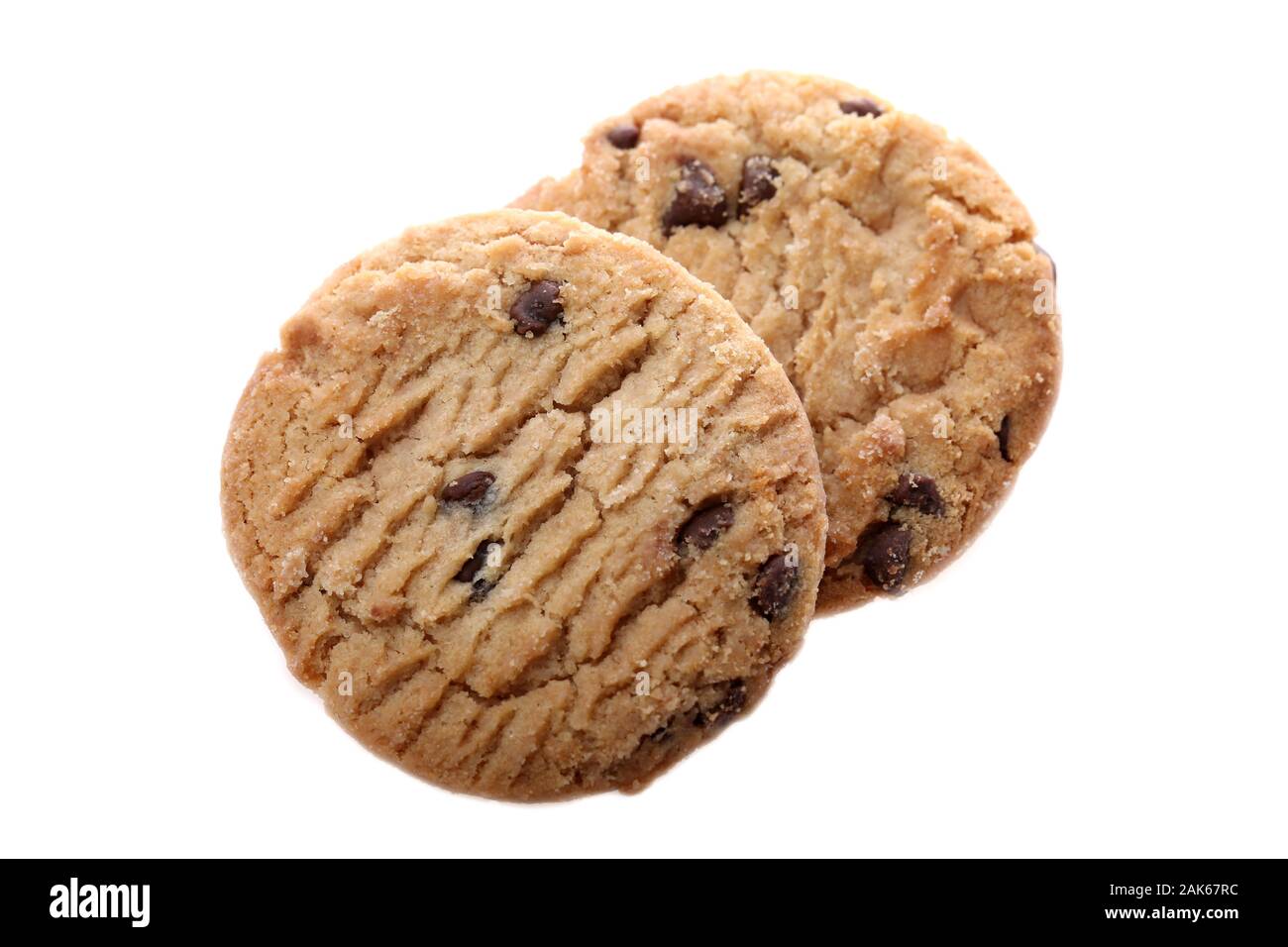 Choc Chip Cookie Buscuits auf weißem Hintergrund Stockfoto