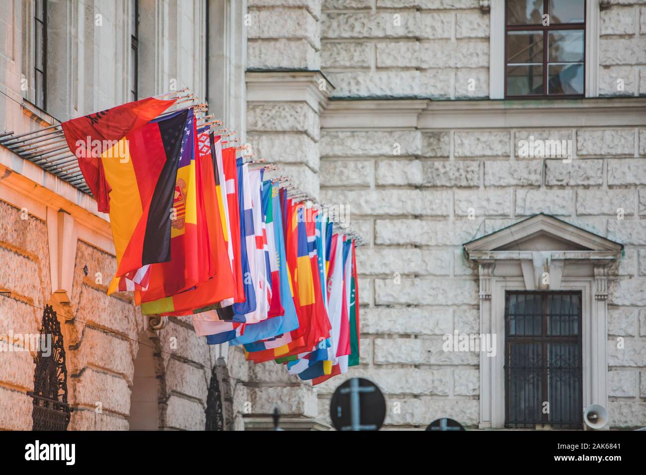 Ansicht der Länder Flaggen auf raw Europäischen Stockfoto