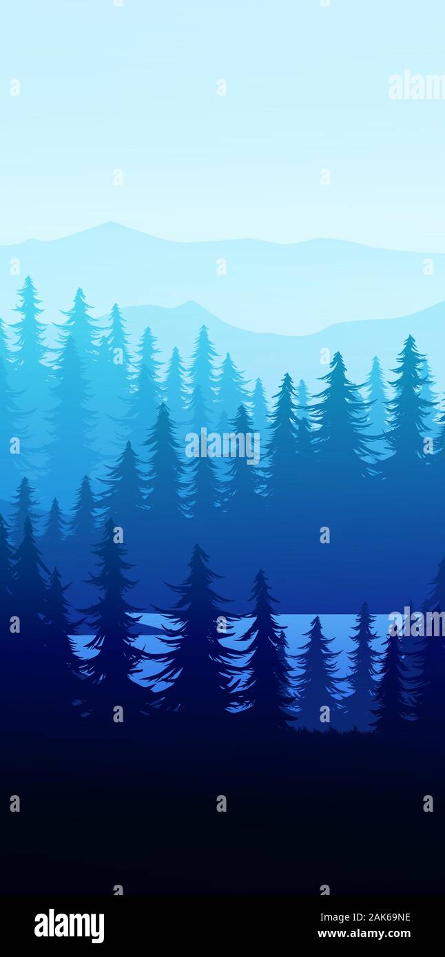 Natur Wald natürlichen Pinienwald berge Horizont Landschaft wallpaper Silhouette baum himmel rot Sonnenaufgang und Sonnenuntergang Illustration vektor Stil Stock Vektor