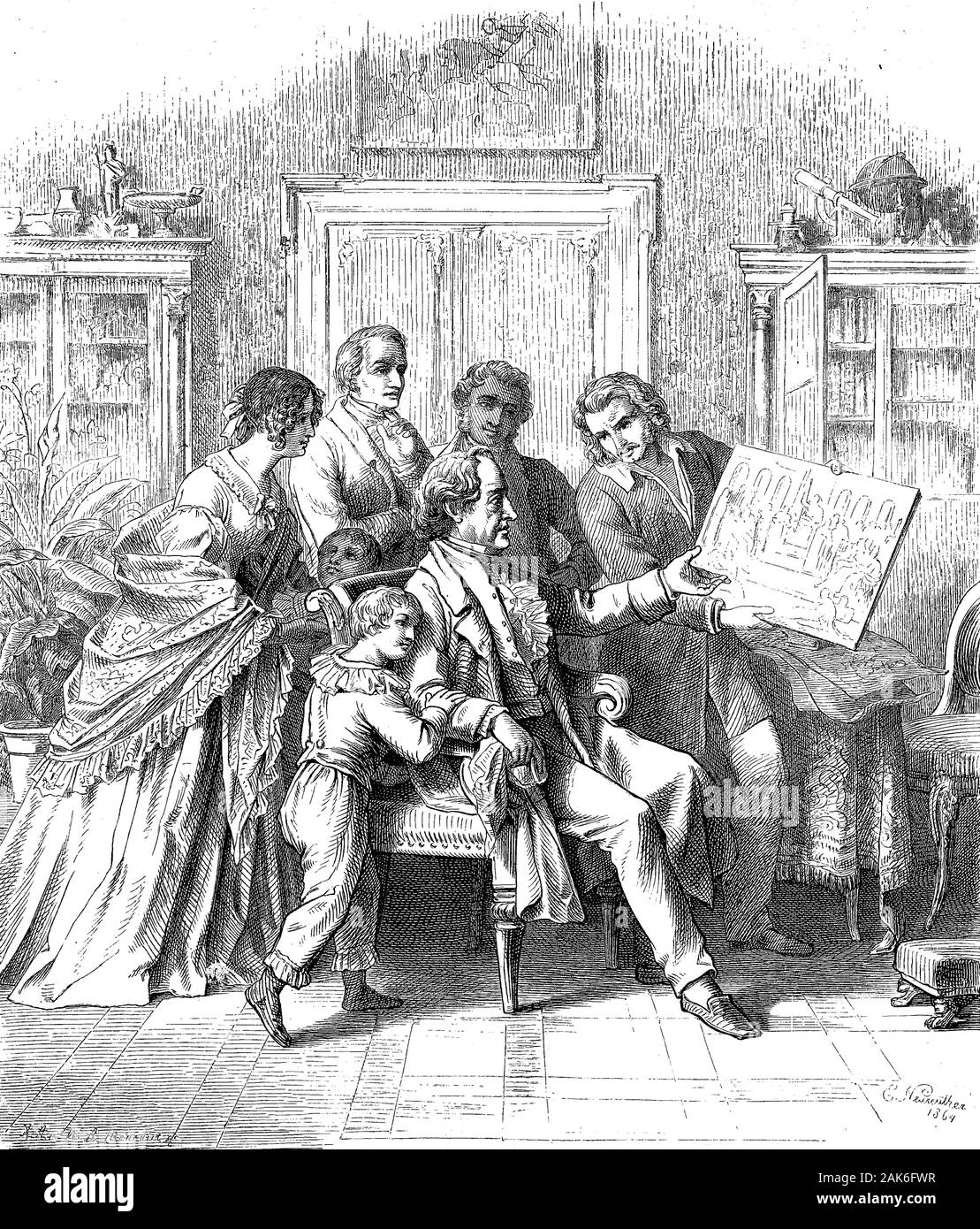 Ein Besuch in Johann Wolfgang von Goethe, 1749-1832, Holzschnitt aus dem Jahr 1864 Stockfoto