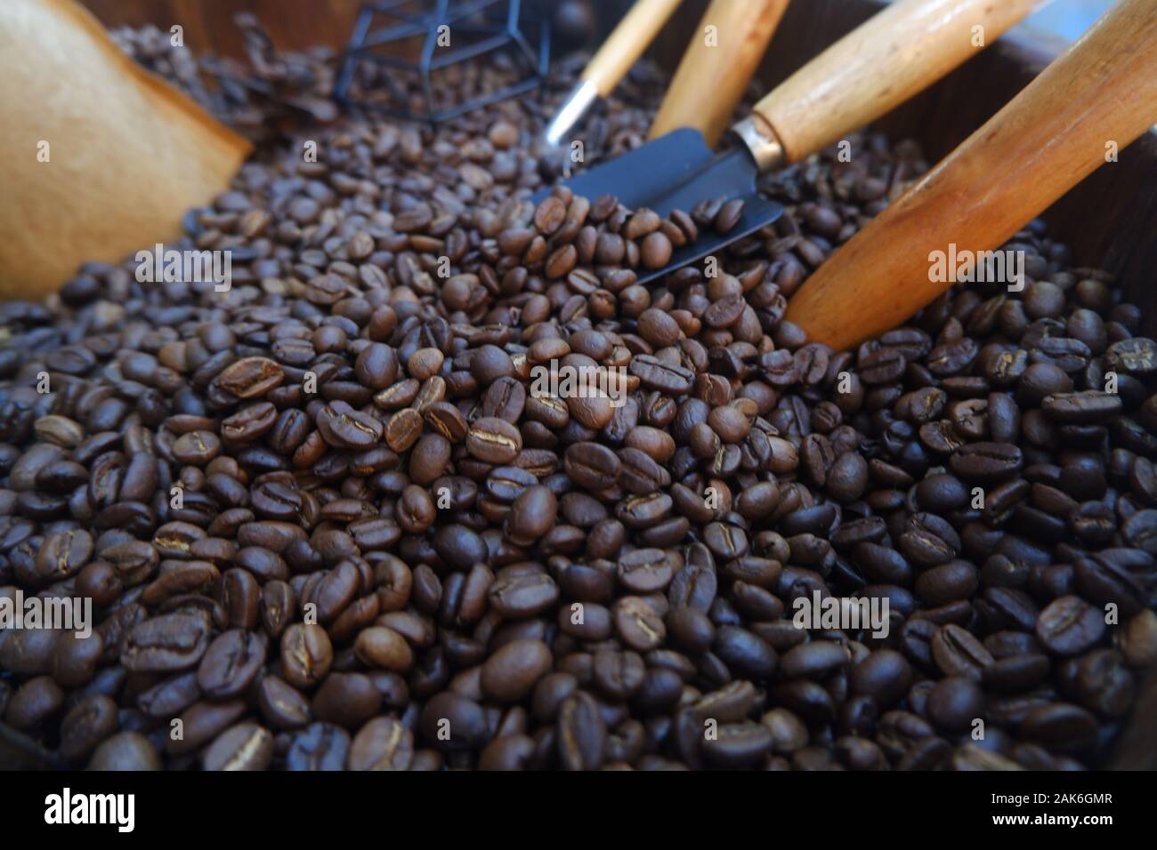 Closeup geröstete Kaffeebohne. Stockfoto