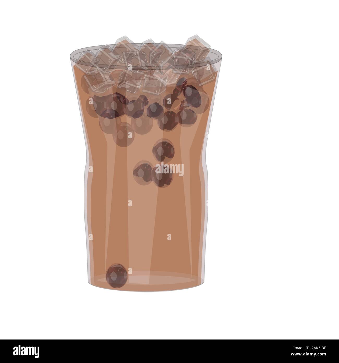 Bubble Tea auf weißem Hintergrund. Black Pearl Milch Kaffee und boba mit schwarzen Tapioka in Glas und Eiswürfel auf die Oberseite. Realistischen Stil. Vektor. Stock Vektor