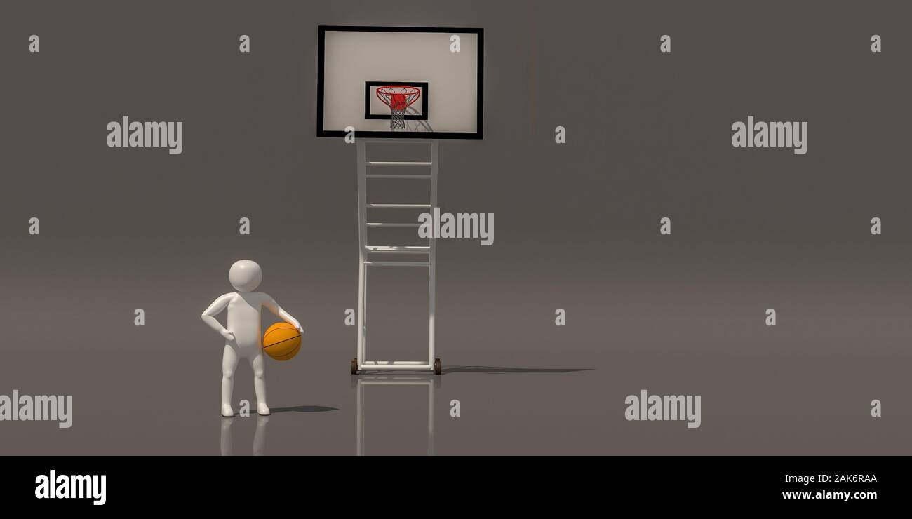 3d-illustrator Gruppe Sport Symbole auf einem grauen Hintergrund, 3D-Rendering des Basketball spielen. Enthält eine Auswahl Pfad. Stockfoto