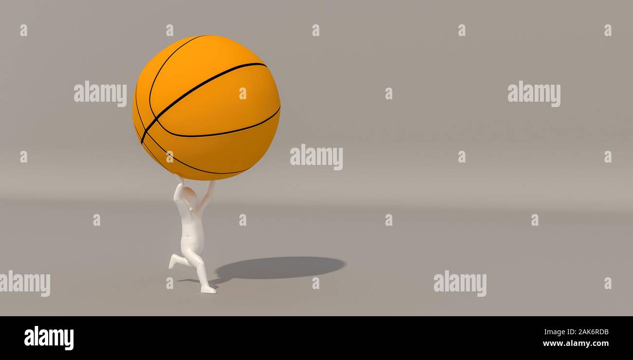 3d-illustrator Gruppe Sport Symbole auf einem grauen Hintergrund, 3D-Rendering des Basketball spielen. Enthält eine Auswahl Pfad. Stockfoto