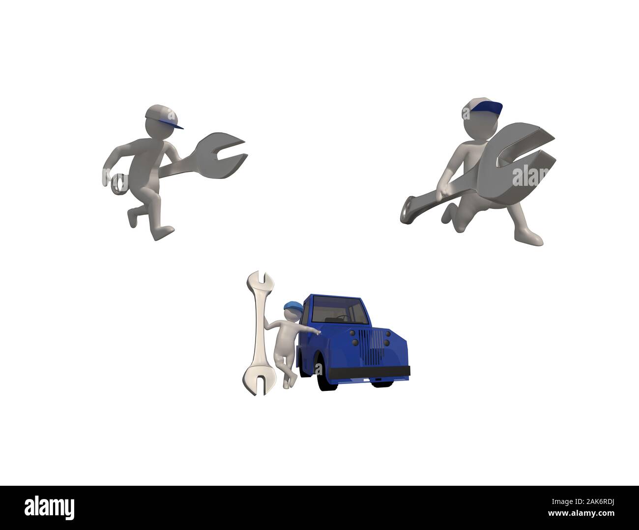 3d-illustrator Gruppe Karriere Wartung symbole auf einem grauen Hintergrund, 3D-Rendering der Mechaniker arbeiten. Enthält eine Auswahl Pfad. Stockfoto