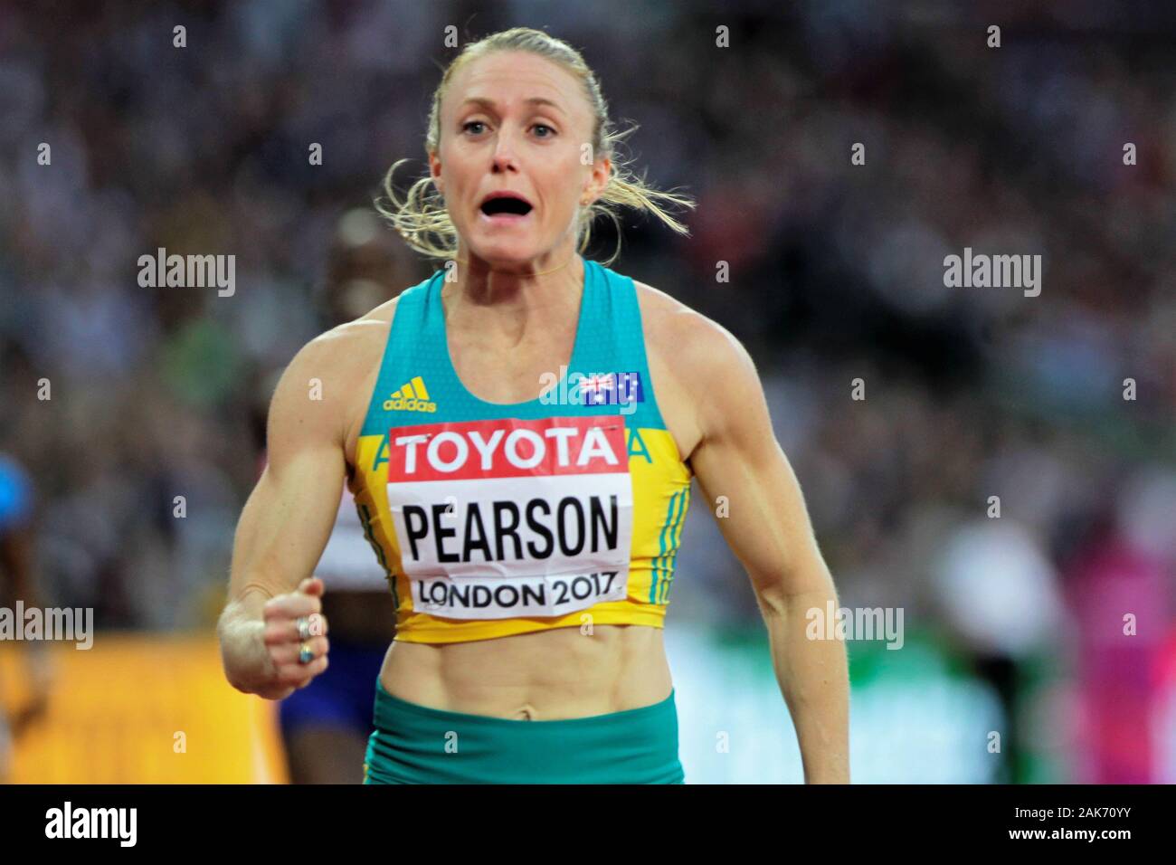 Sally Pearson (Allemagne) während der 100 m Hürden Frauen Finale der IAAF Leichtathletik WM am 6. August im Olympischen Stadion in London, Großbritannien 201st Foto Laurent Lairys/DPPI Stockfoto