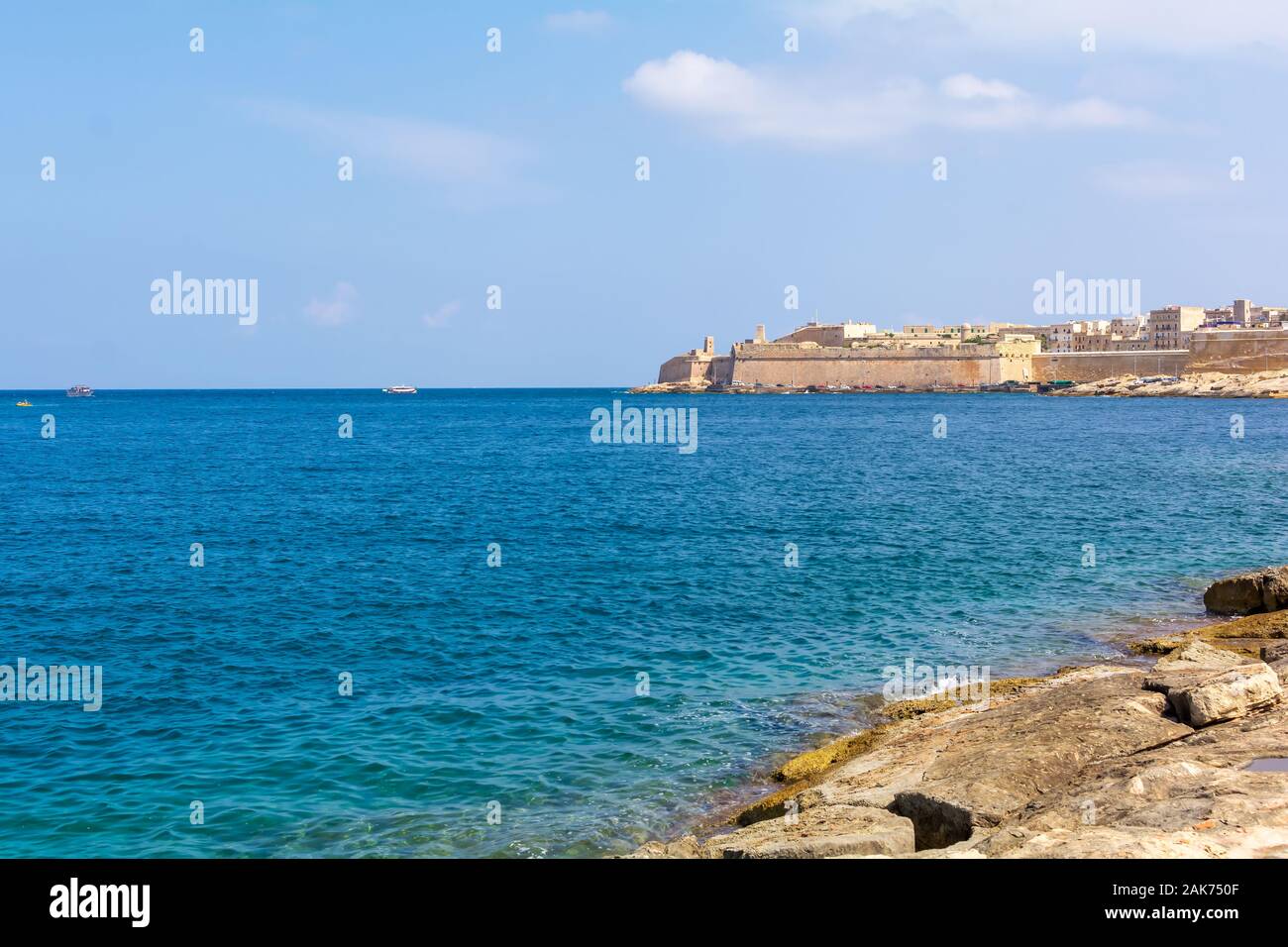 Blick auf das Fort St. Elmo von Manoel Island Stockfoto