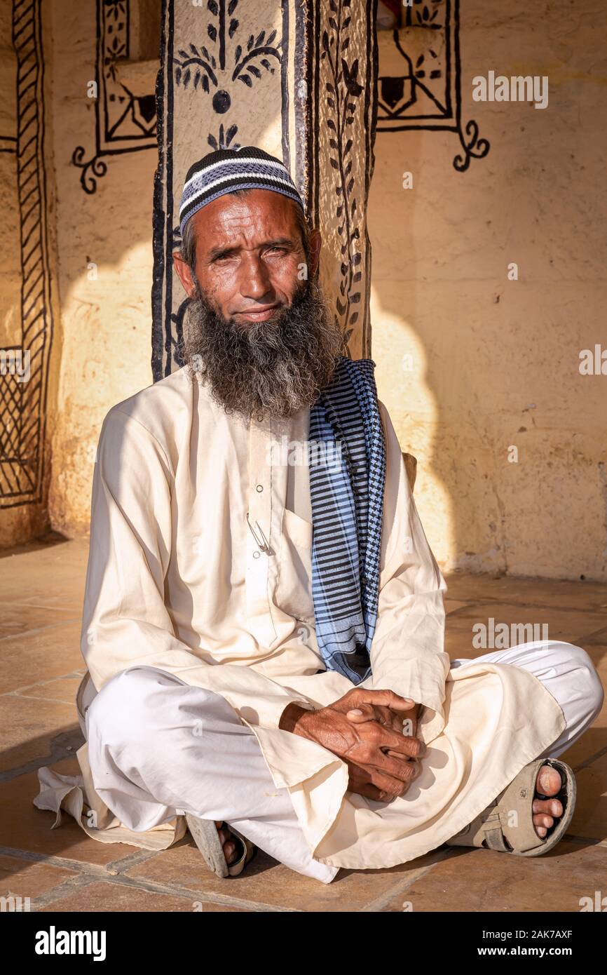 Portrait eines älteren männlichen muslimischen, Jaisalmer, Rajasthan, Indien Stockfoto