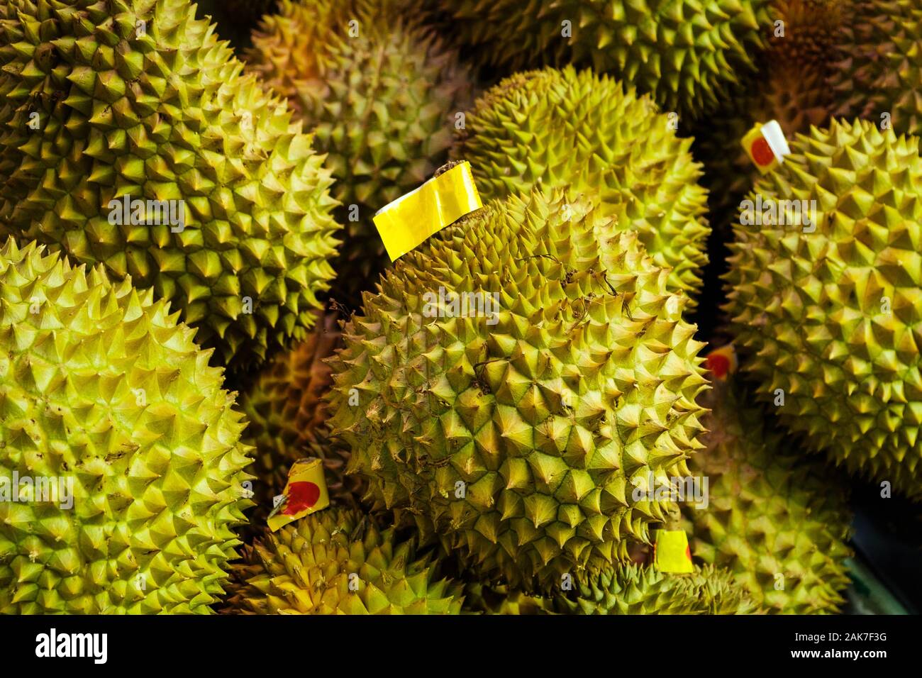 Durian Früchten auf dem Markt stehen - Durian Frucht Stockfoto