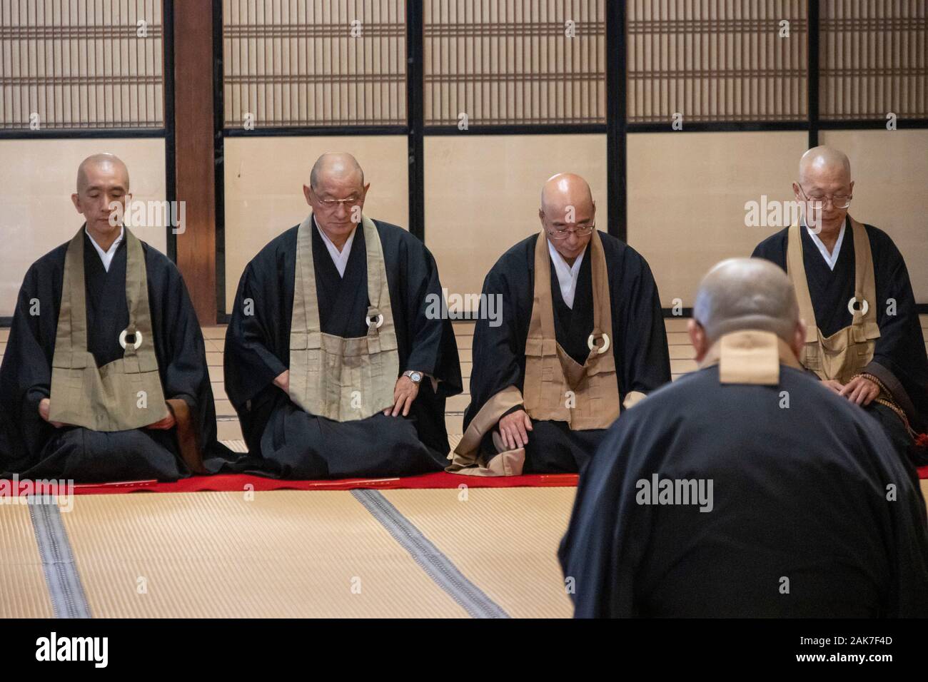 Zen-buddhistische Zeremonie, Tenryū-ji Tempel, Kyoto, Japan Stockfoto