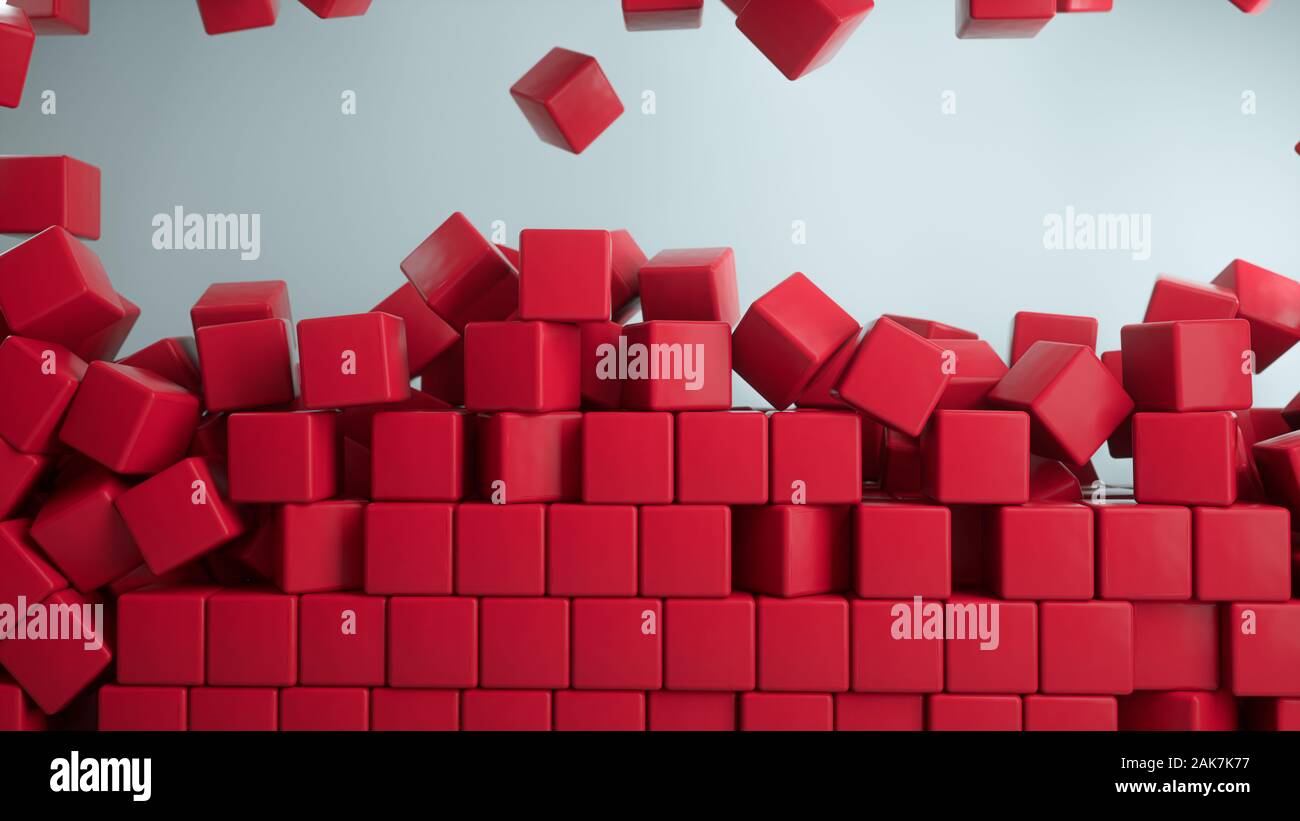 Tetris-aussehende rote Würfel auf weißem Hintergrund. 3D-Rendering. Stockfoto