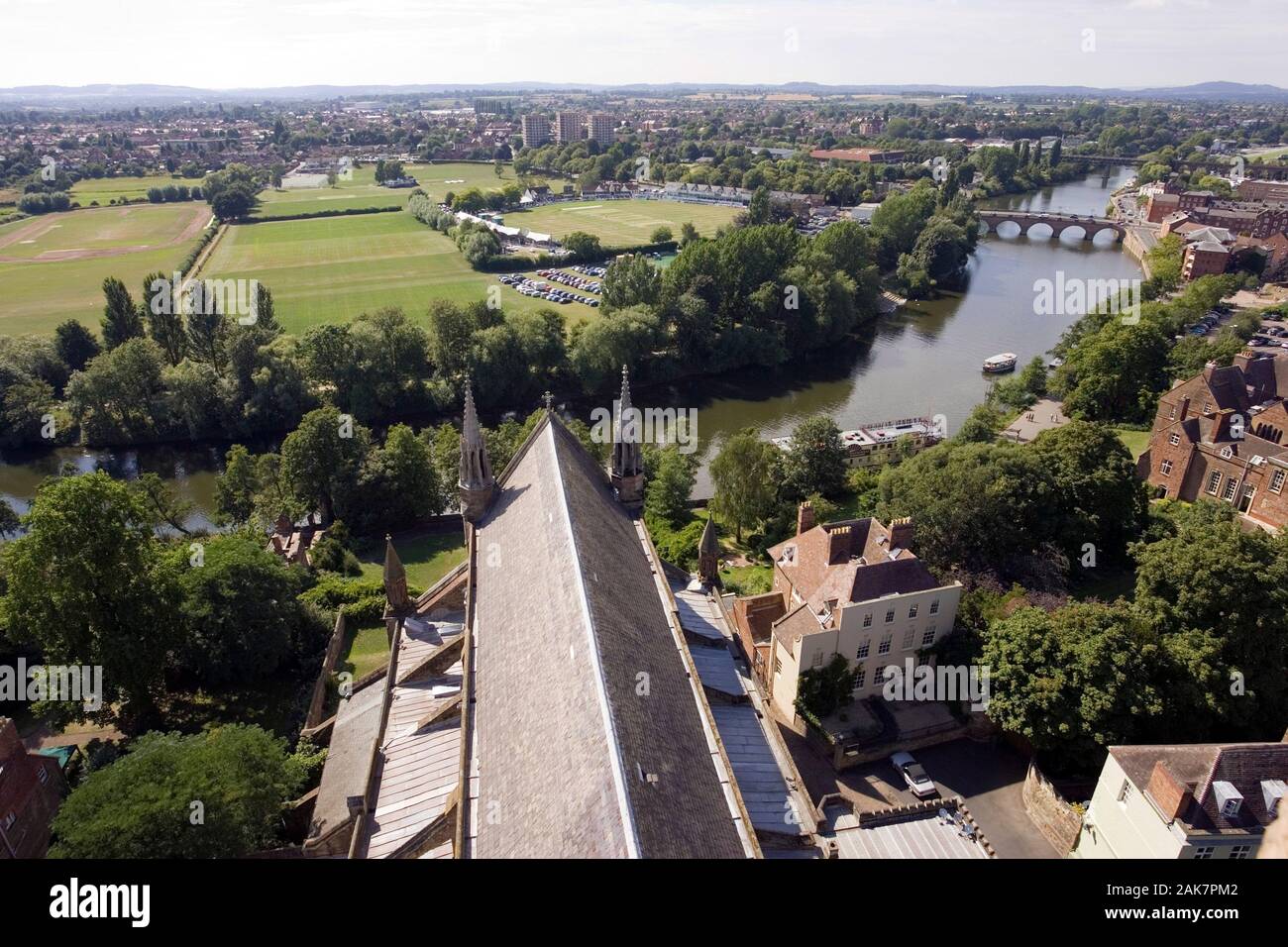 Blick von der Worcester Kathedrale auf den Fluss Severn Stockfoto