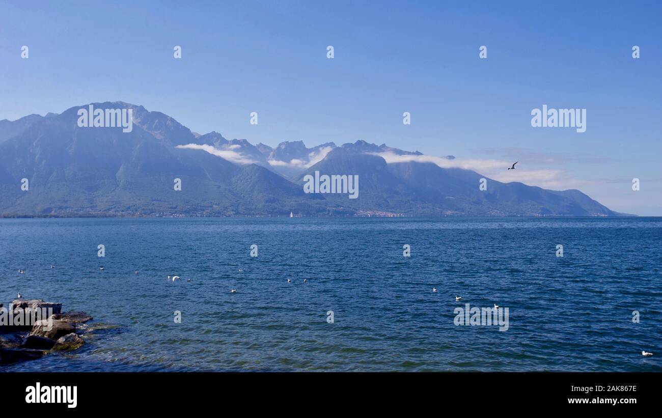 Genfer See, Montreux, Kanton Waadt, Schweiz. Stockfoto