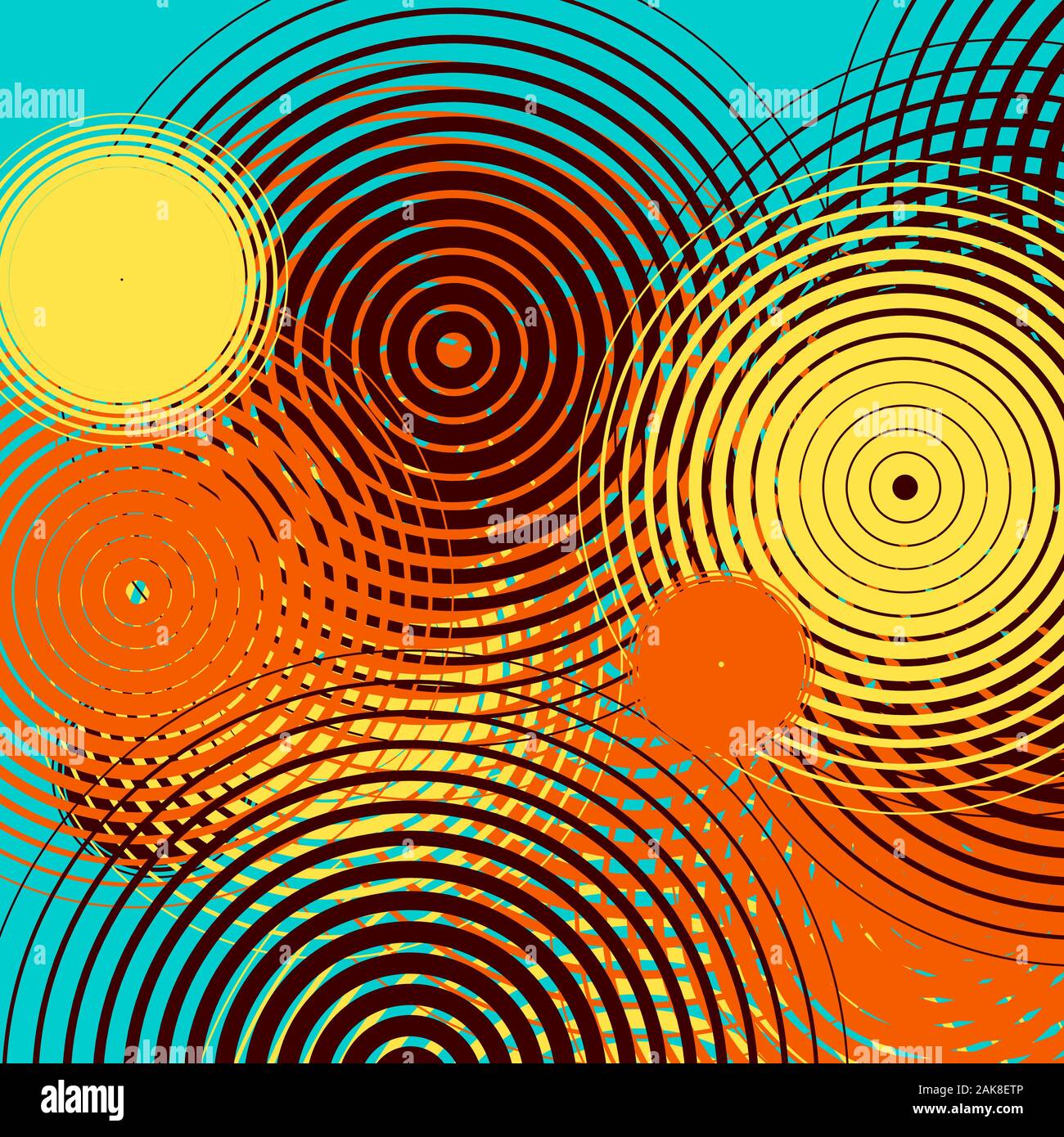 Grafik Design mit bunten Wellen auf eine blaugrüne Farbe Hintergrund. Algorithmische digitaler Kunst. Stockfoto