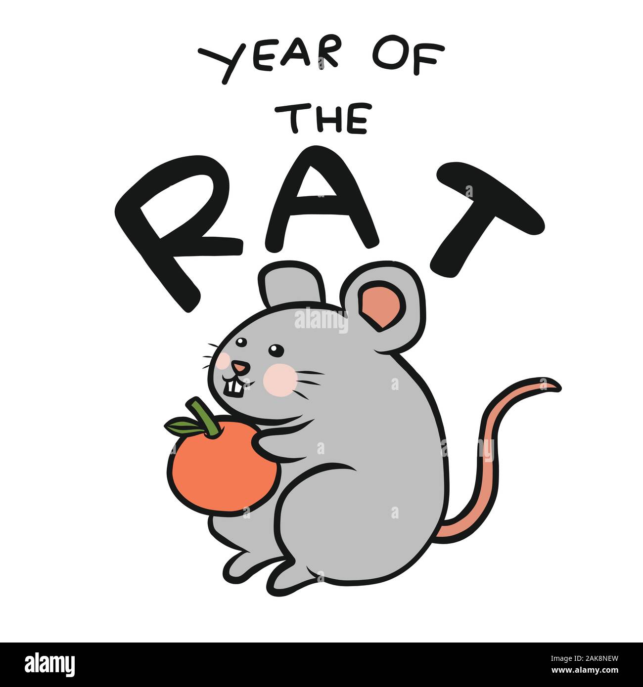 Jahr 2020 der Ratte mit orangefarbener Cartoon-Vektor-Illustration Stock Vektor