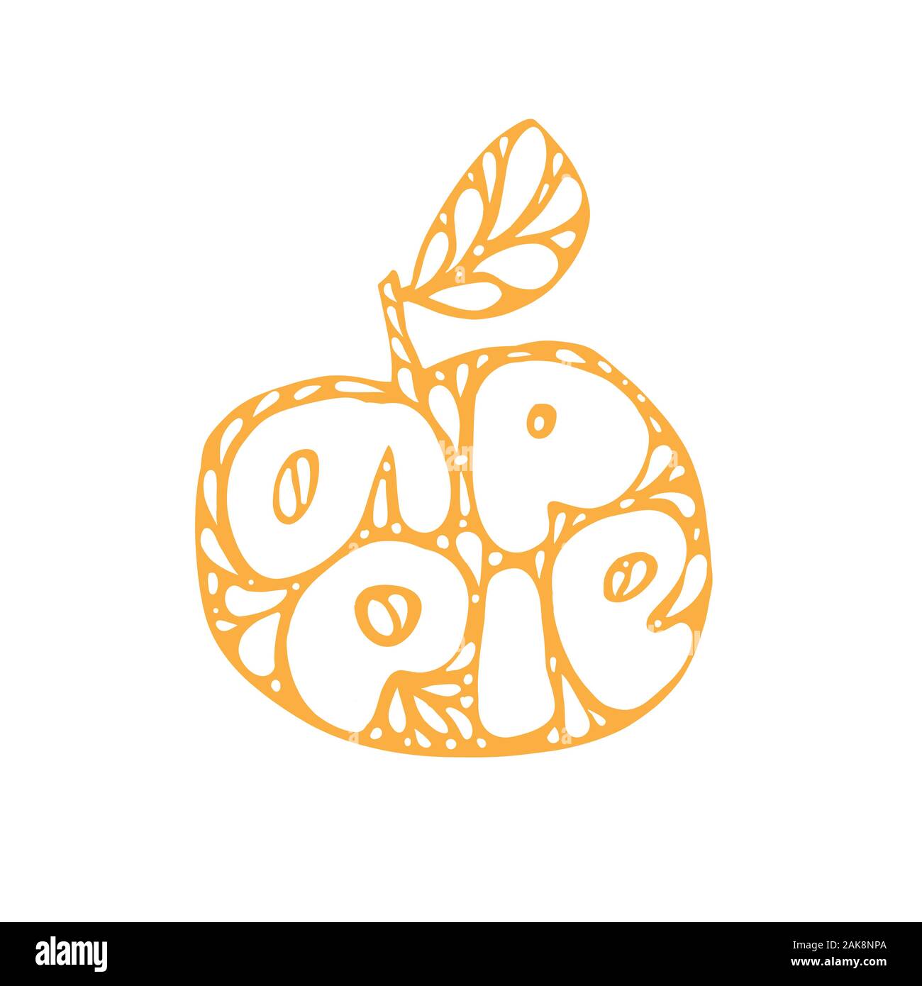 Orange Apple Silhouette. Frisches Obst Typografie Vector Illustration, Handdrawn Schriftzug. Hand gezeichnet Font auf gesunden fruchtig Ernte apple Silhouette Stock Vektor