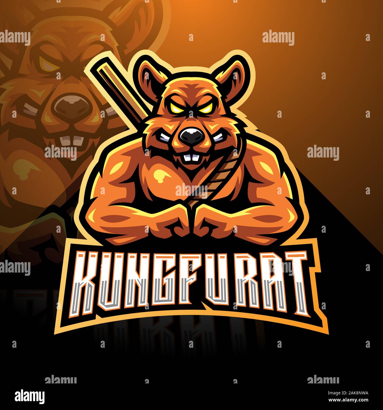 Kung Fu Ratte esport Maskottchen Logo Design Stock Vektor