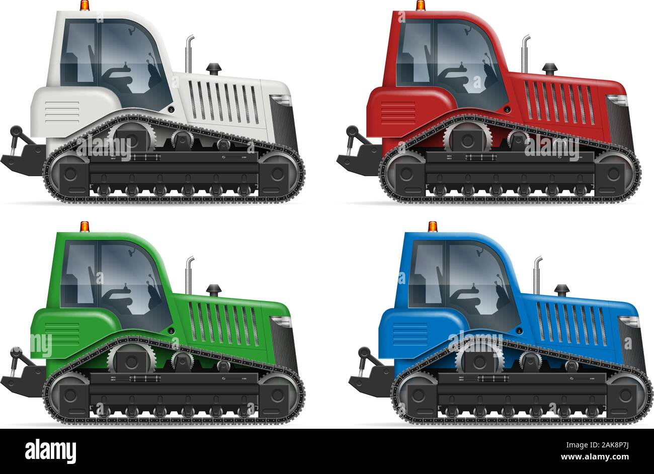 Traktor Symbole mit seitlichem Blick auf weißem Hintergrund. Alle Elemente der Gruppen auf separaten Ebenen für einfache Bearbeitung und Recolor Stock Vektor