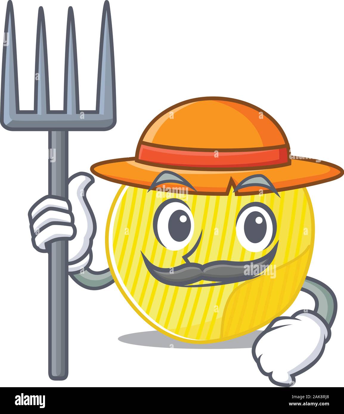 Fröhlich Landwirt Kartoffelchips cartoon Bild mit Hut und Tools Stock Vektor