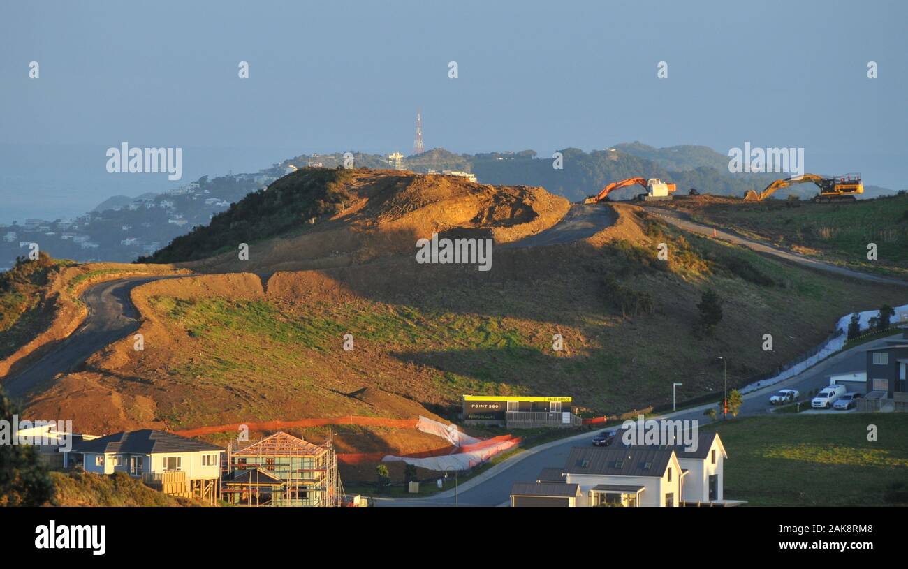 Der Punkt 360 Immobilien Entwicklung auf einem Hügel in Wellington, NZ Stockfoto
