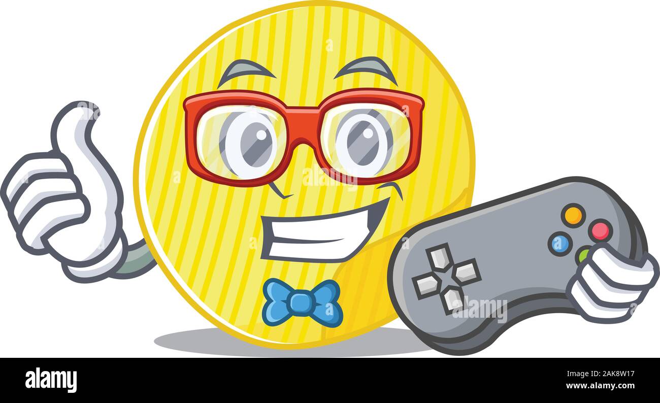 Smiley gamer Kartoffelchips cartoon Maskottchen Stil Stock Vektor