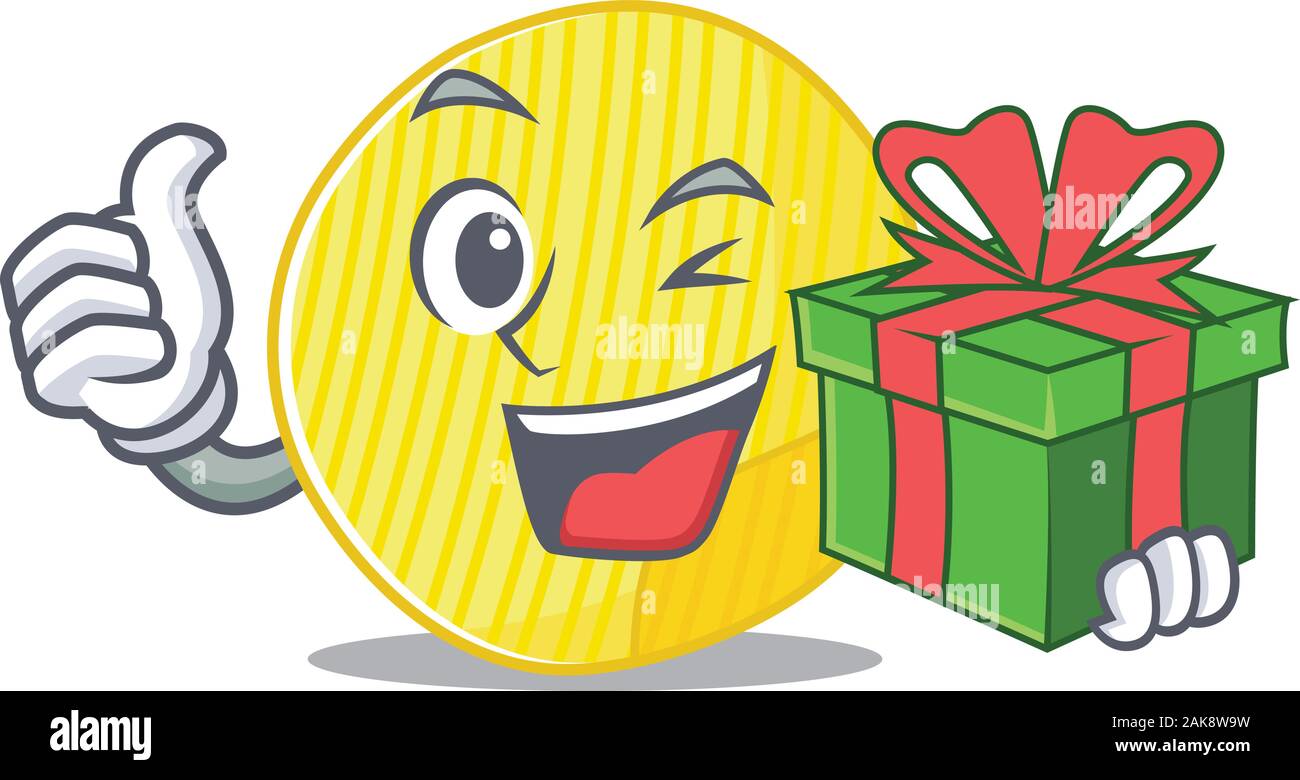 Smiley Kartoffelchips Charakter mit Geschenkbox Stock Vektor