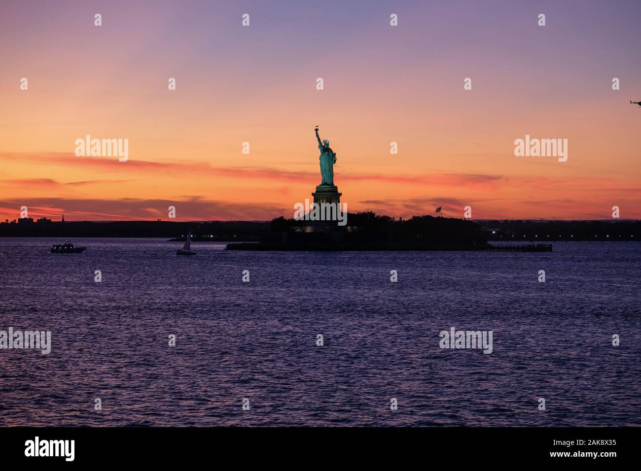 Freiheitsstatue, New York Sonnenuntergang Stockfoto