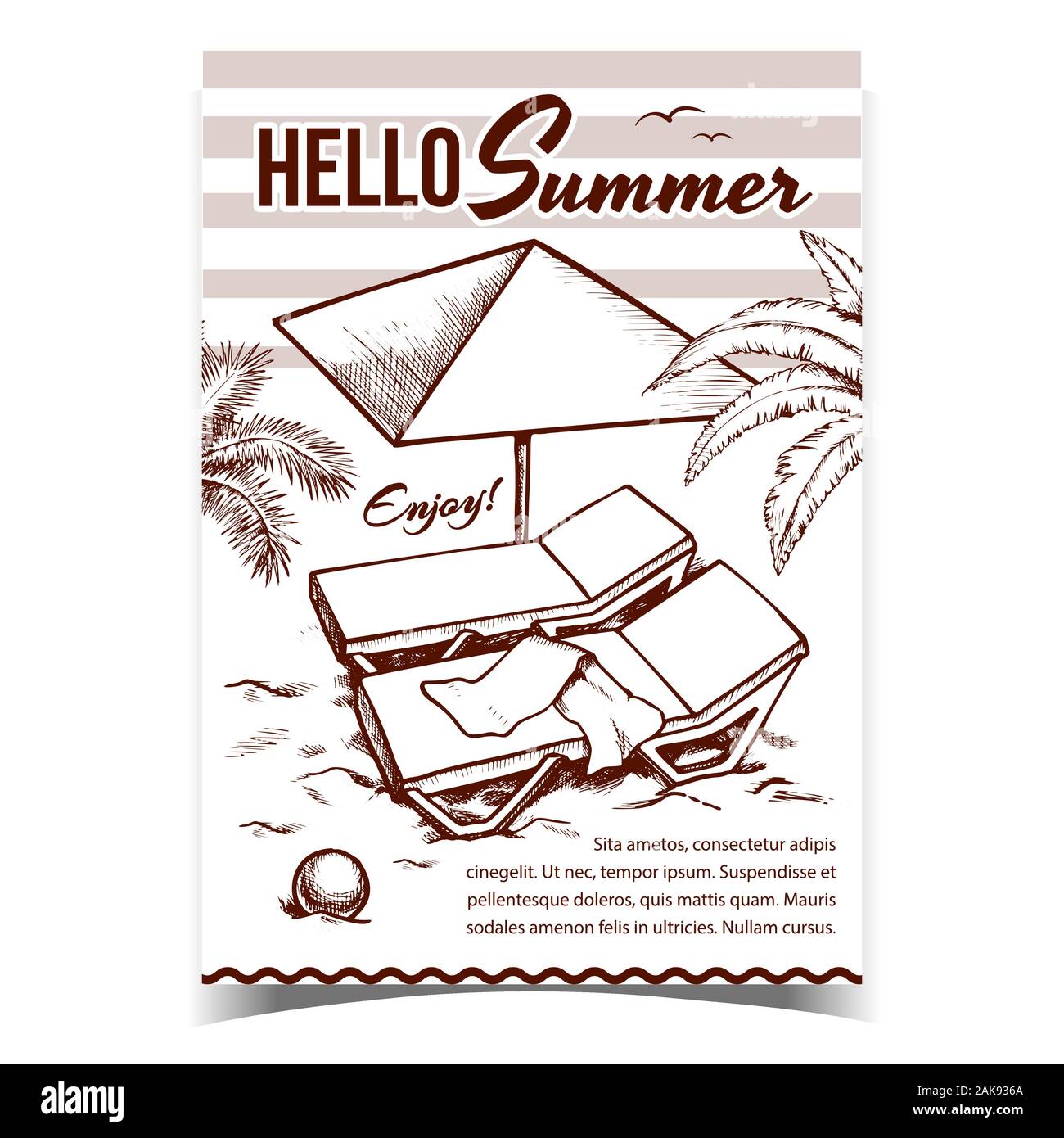 Hallo Sommerferien Banner Vektor werben Stock Vektor