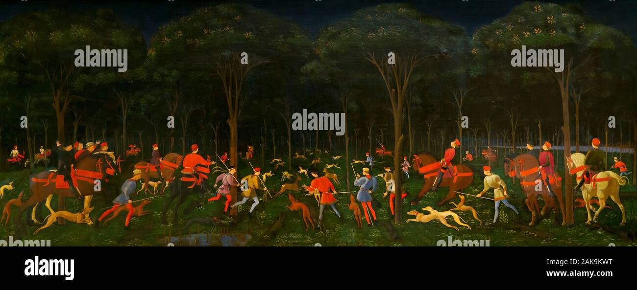 Die Jagd im Wald, Paolo Uccello, ca. 1470, Stockfoto