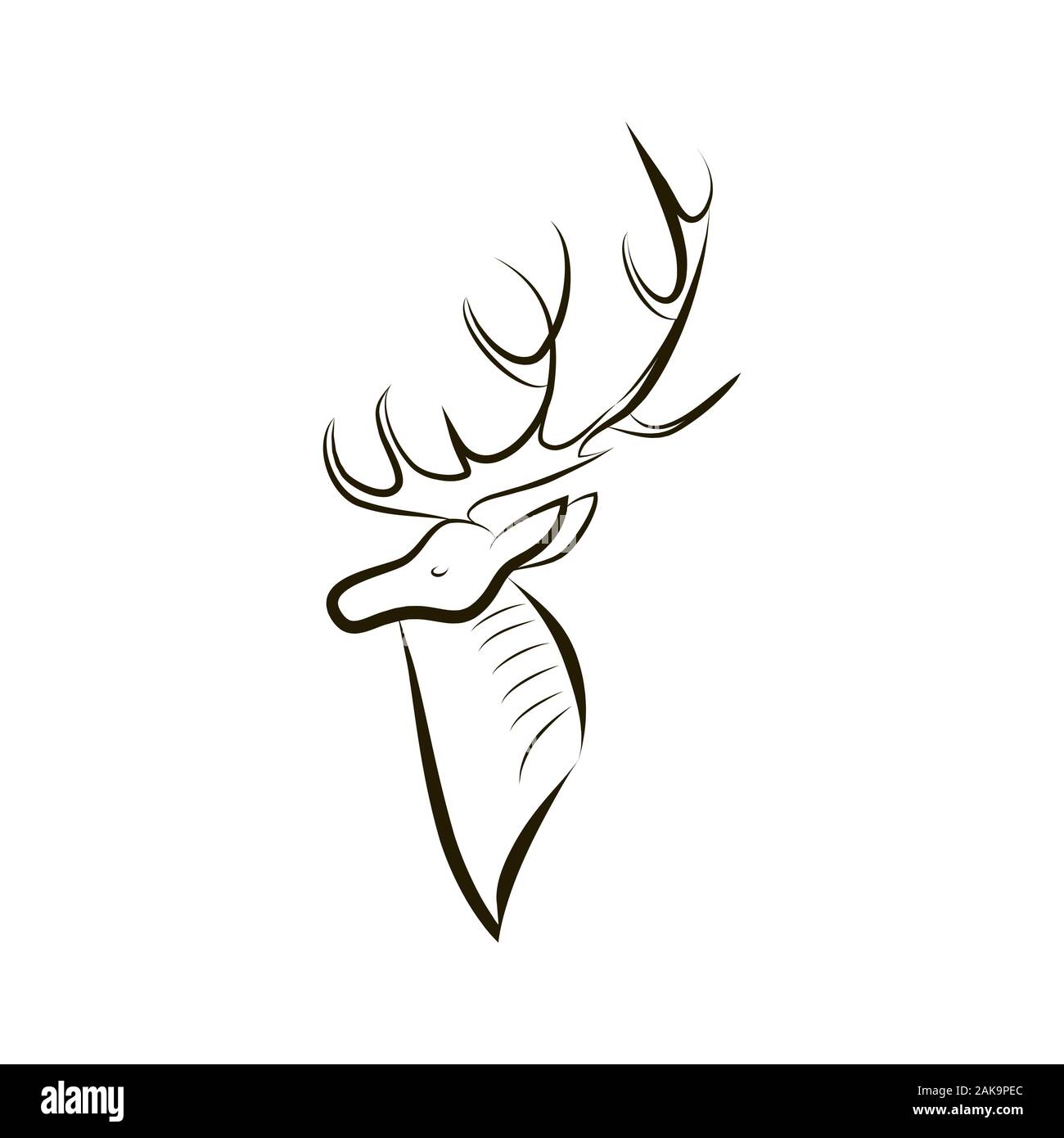 Handzeichnung Silhouette der Hirschkopf. Von der Seite. Anmutige Minimalismus Stil. Schwarz und Weiß, Emblem, Logo. Vektorgrafiken Abbildung der Tiere. Stock Vektor