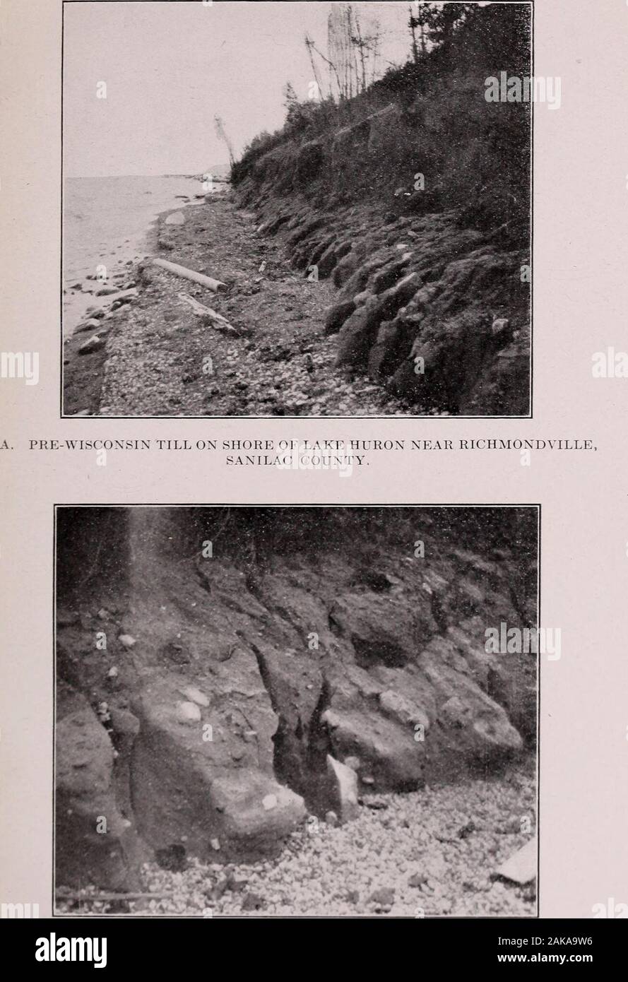 Oberfläche, Geologie und landwirtschaftlichen Bedingungen von Michigan. I. PRE-WISCON 8 bis überlagert, B1 WISCONSIN DRIFT I N DER BANK I" iBLACK FLUSS, Waller&lt;&lt; NT! Michigan geologische andBiological Umfrage. Veröffentlichung 25. Geologische Serie 21; Platte X.B, SCHLIESST DIE ANSICHT VON WISCONSIN BIS IN DER NÄHE VON RICHMONDVILLE der südlichen Halbinsel. 125. Wie bereits erwähnt, Strahlen in Richtung zum Eis Grenzen und damit eine Tendenz fast im rechten Winkel von der Moränen. Sie verteilt von der südlichen zur nördlichen Ende thepeninsula,, durch einen Verweis auf die glazialen Karte gesehen werden kann. Sie sind, Howe Stockfoto